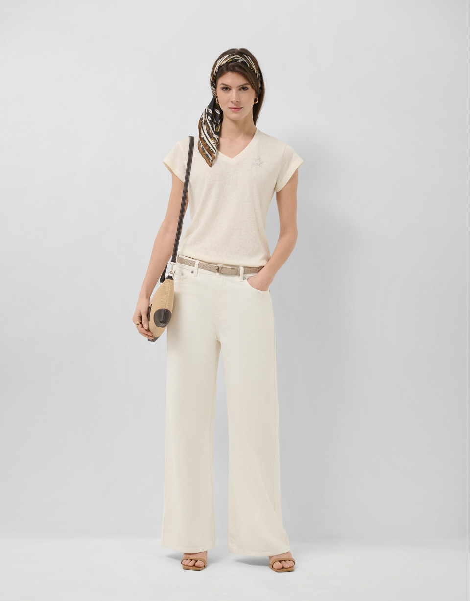 White lightweight cotton V-neck T-shirt - Woman | Roberto Verino