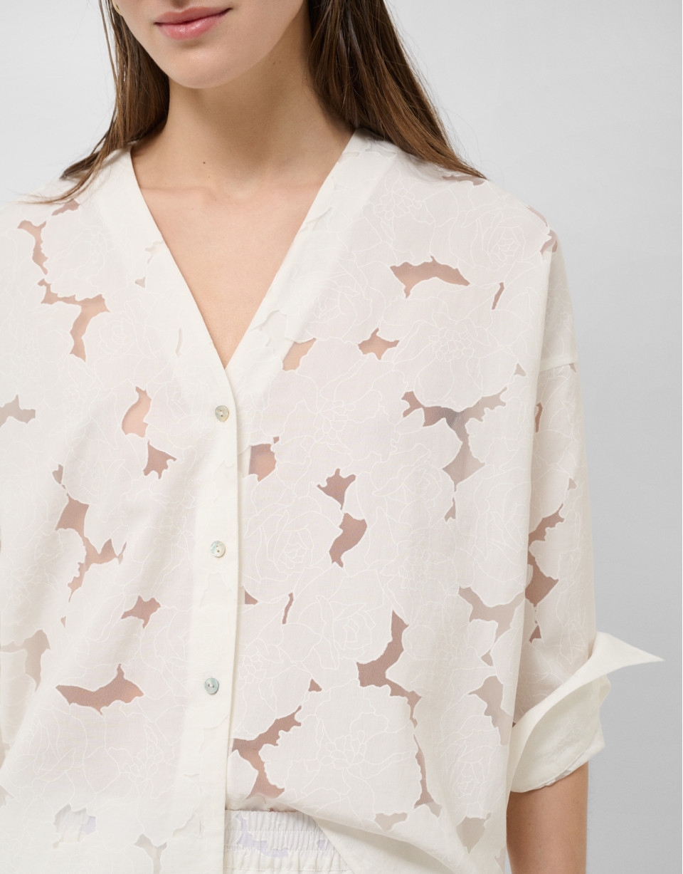Blusa oversize devoré blanco con estampado ... | Roberto Verino