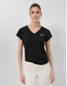 Camiseta cuello pico punto algodón ligero negro | Roberto Verino