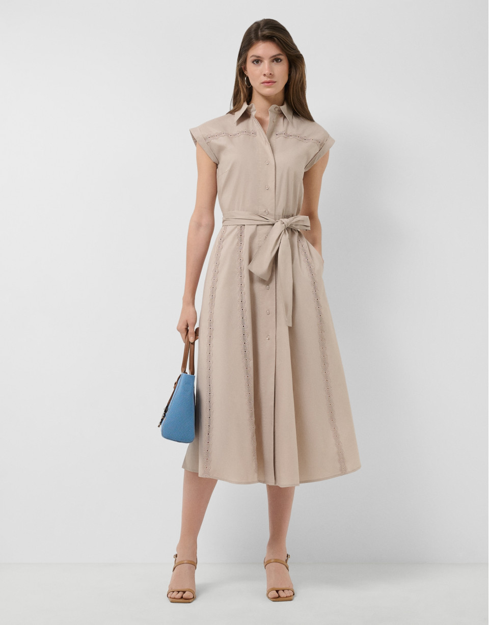 Camel shirt midi dress with lace straps - Woman | Roberto Verino