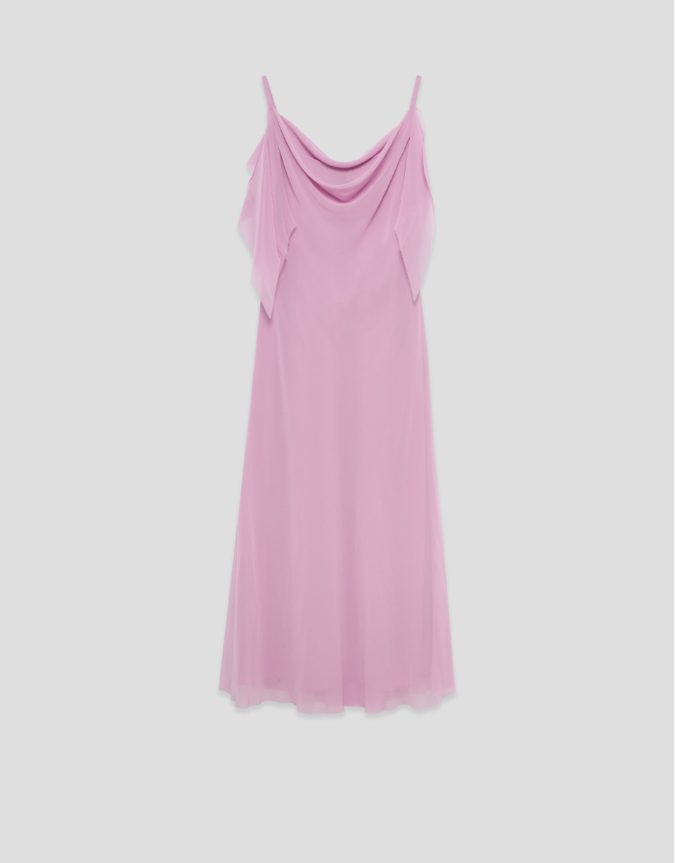 Vestido largo tirantes rosa con gasa en sisas | Roberto Verino