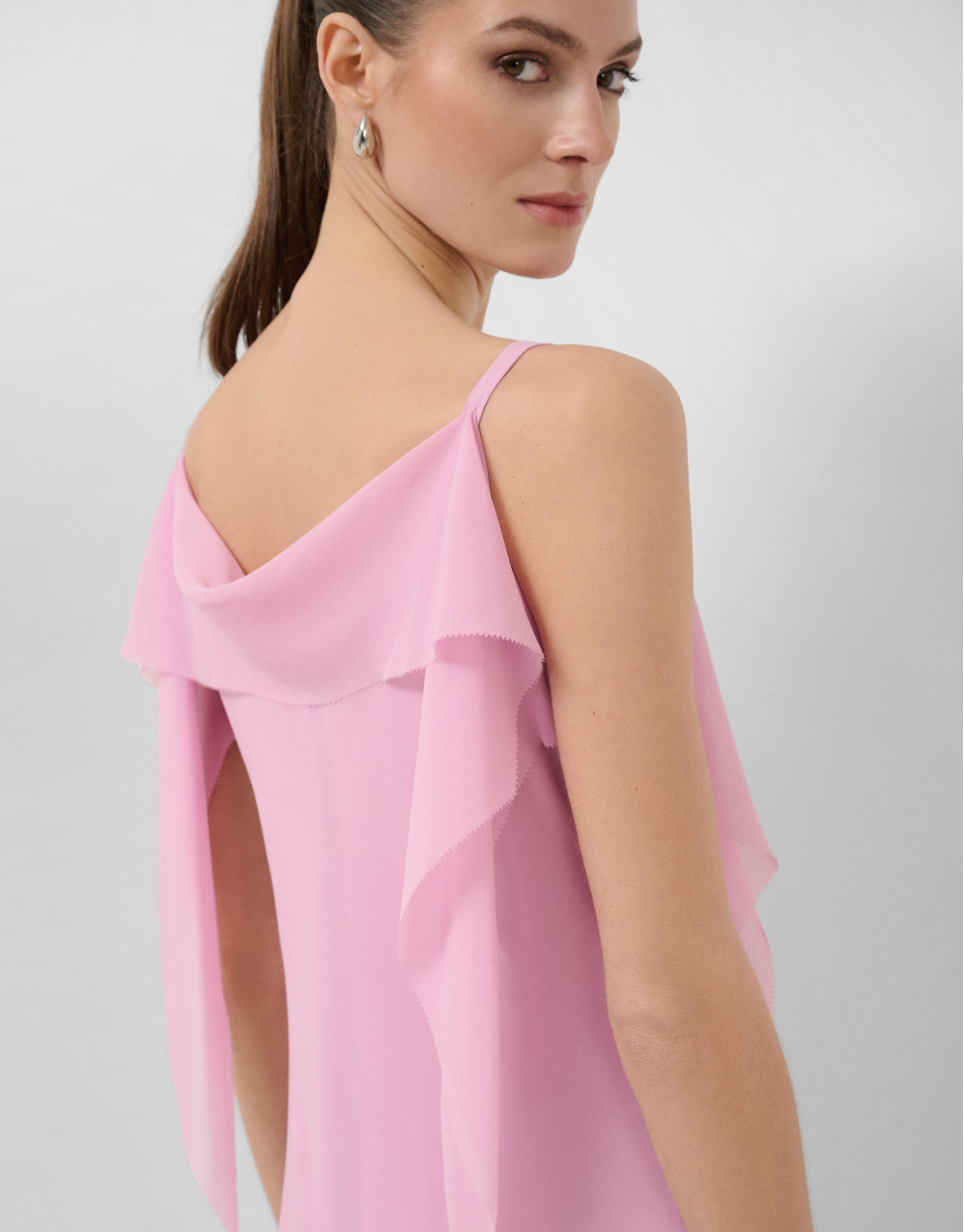 Vestido largo tirantes rosa con gasa en sisas | Roberto Verino