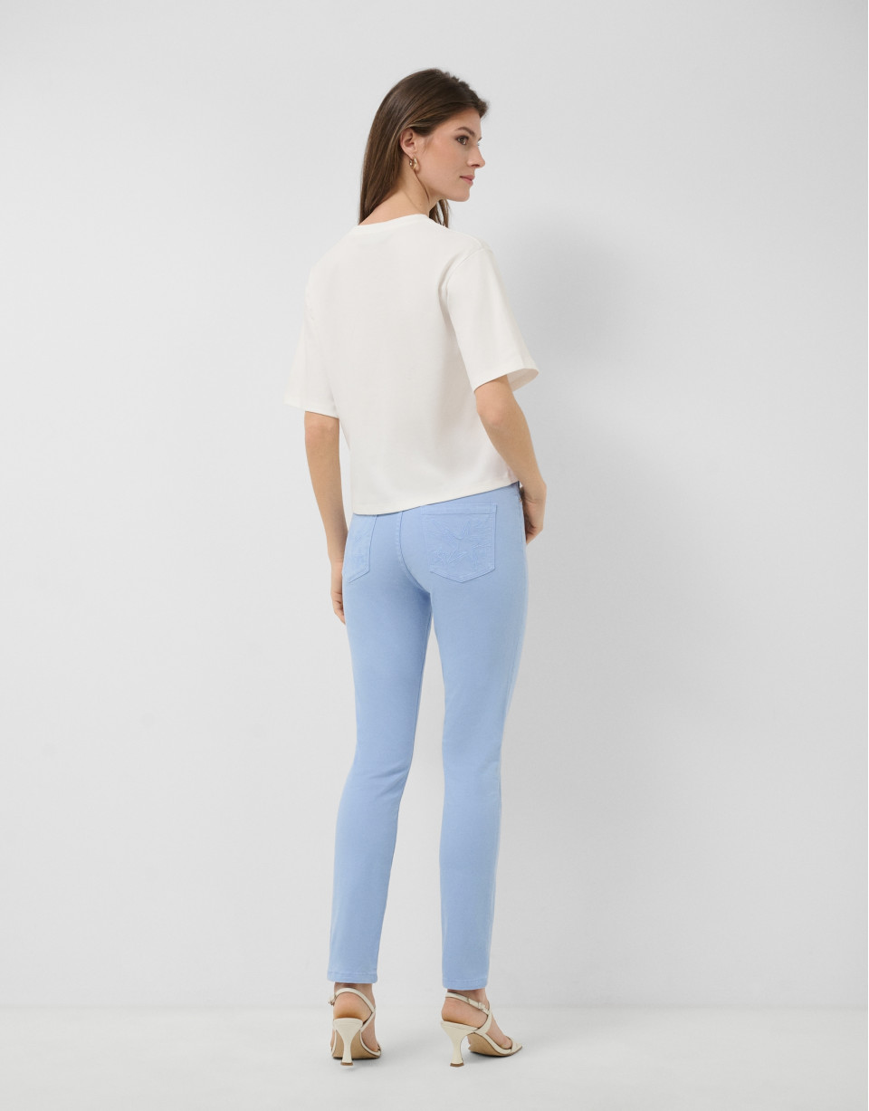 White oversized T-shirt with rhinestones on ... | Roberto Verino