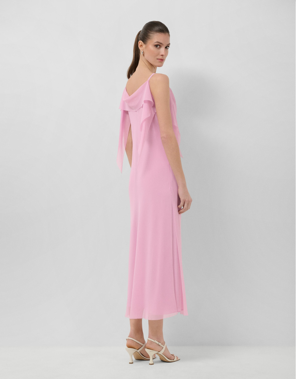 Vestido largo tirantes rosa con gasa en sisas | Roberto Verino