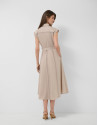 Vestido midi camisero cámel con tiras de encaje | Roberto Verino