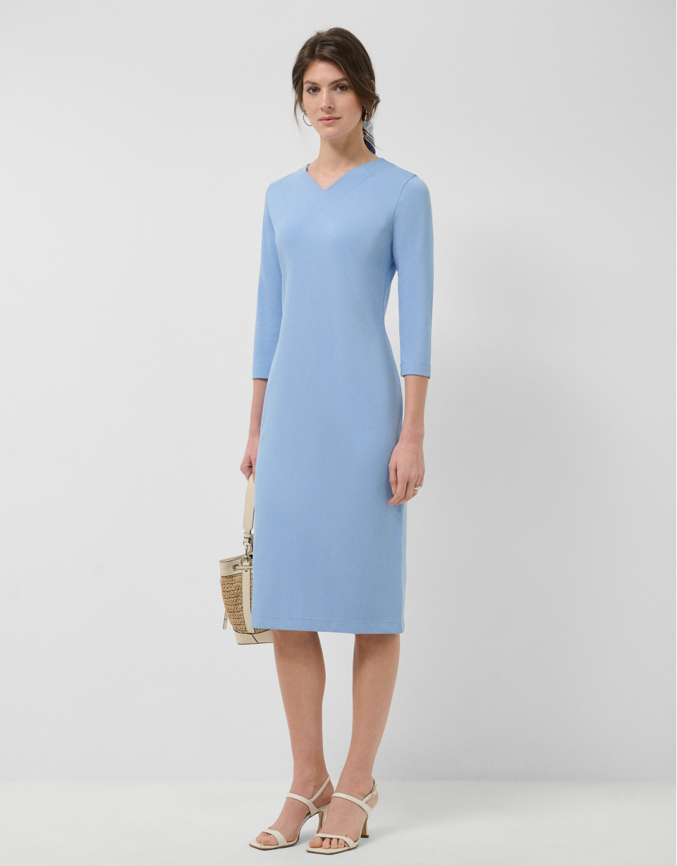 Long-sleeved blue stretch knit dress - Woman | Roberto Verino