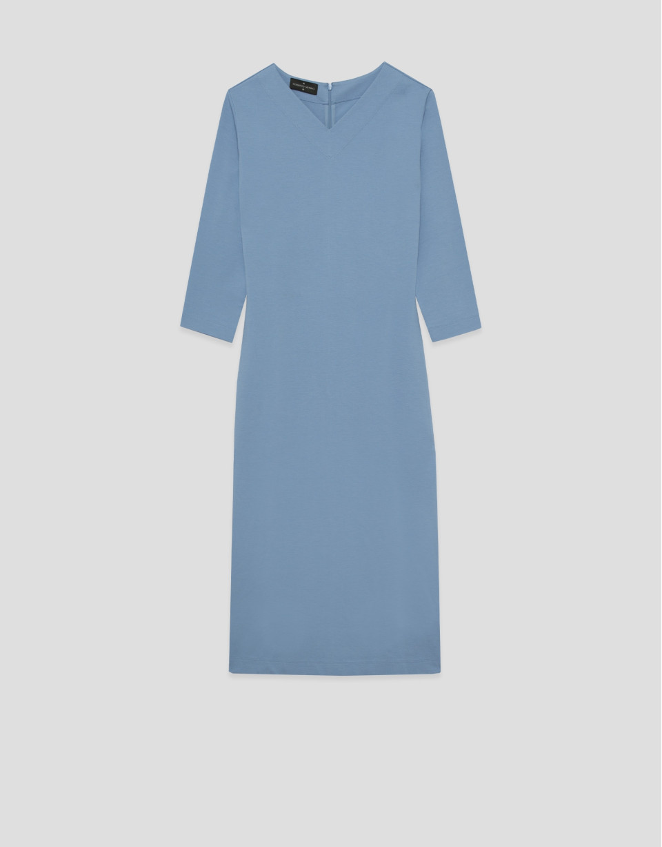 Long-sleeved blue stretch knit dress - Woman | Roberto Verino