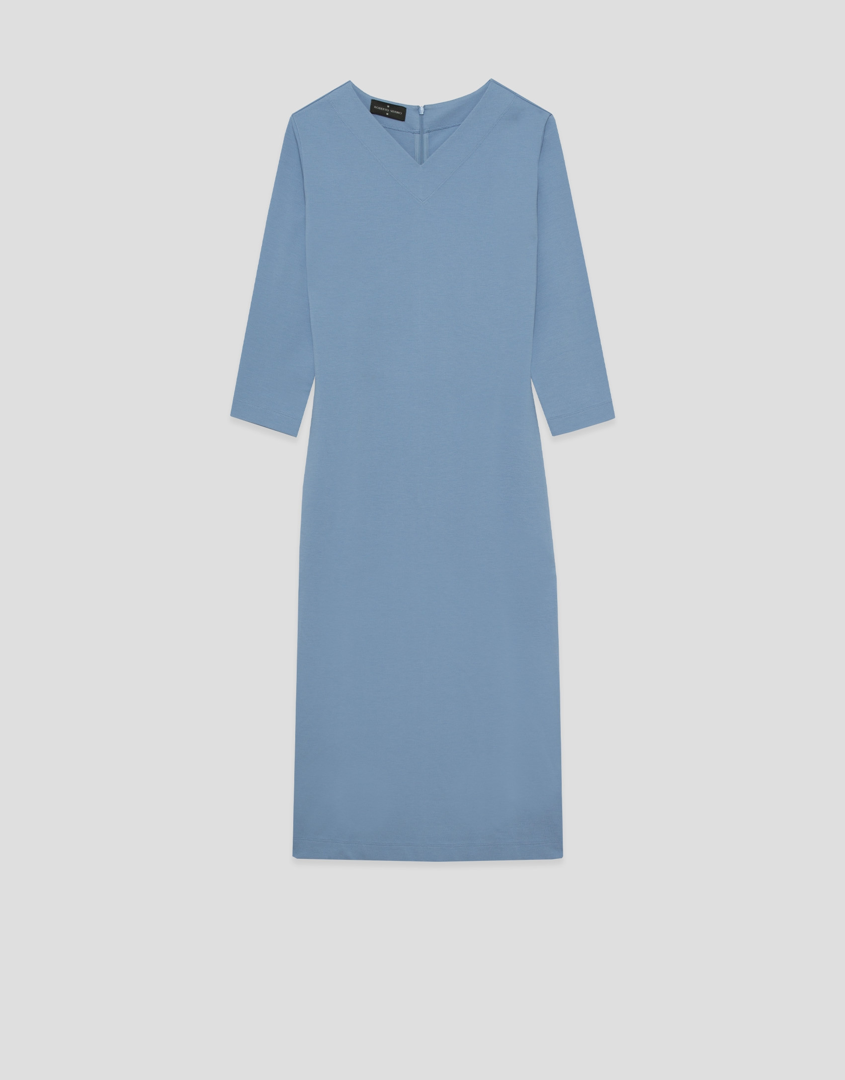 Long-sleeved blue stretch knit dress - Woman | Roberto Verino