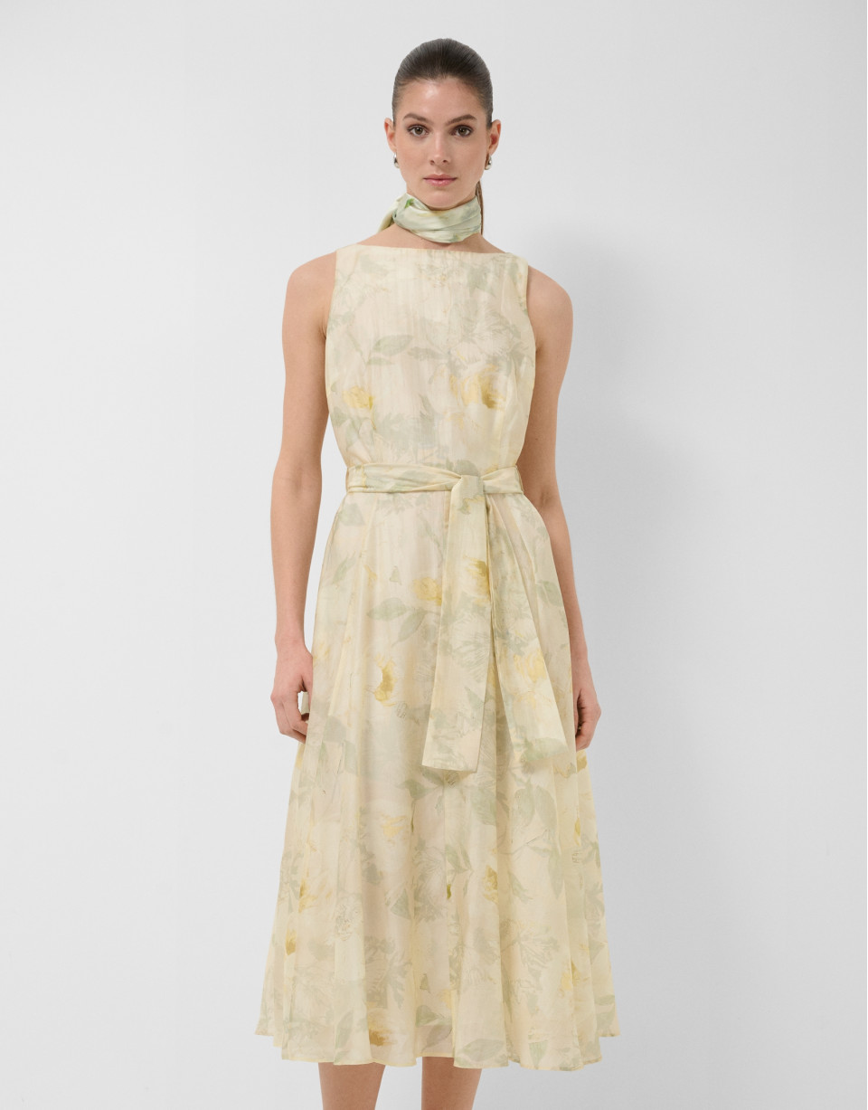 Green and ecru floral print chiffon ... | Roberto Verino