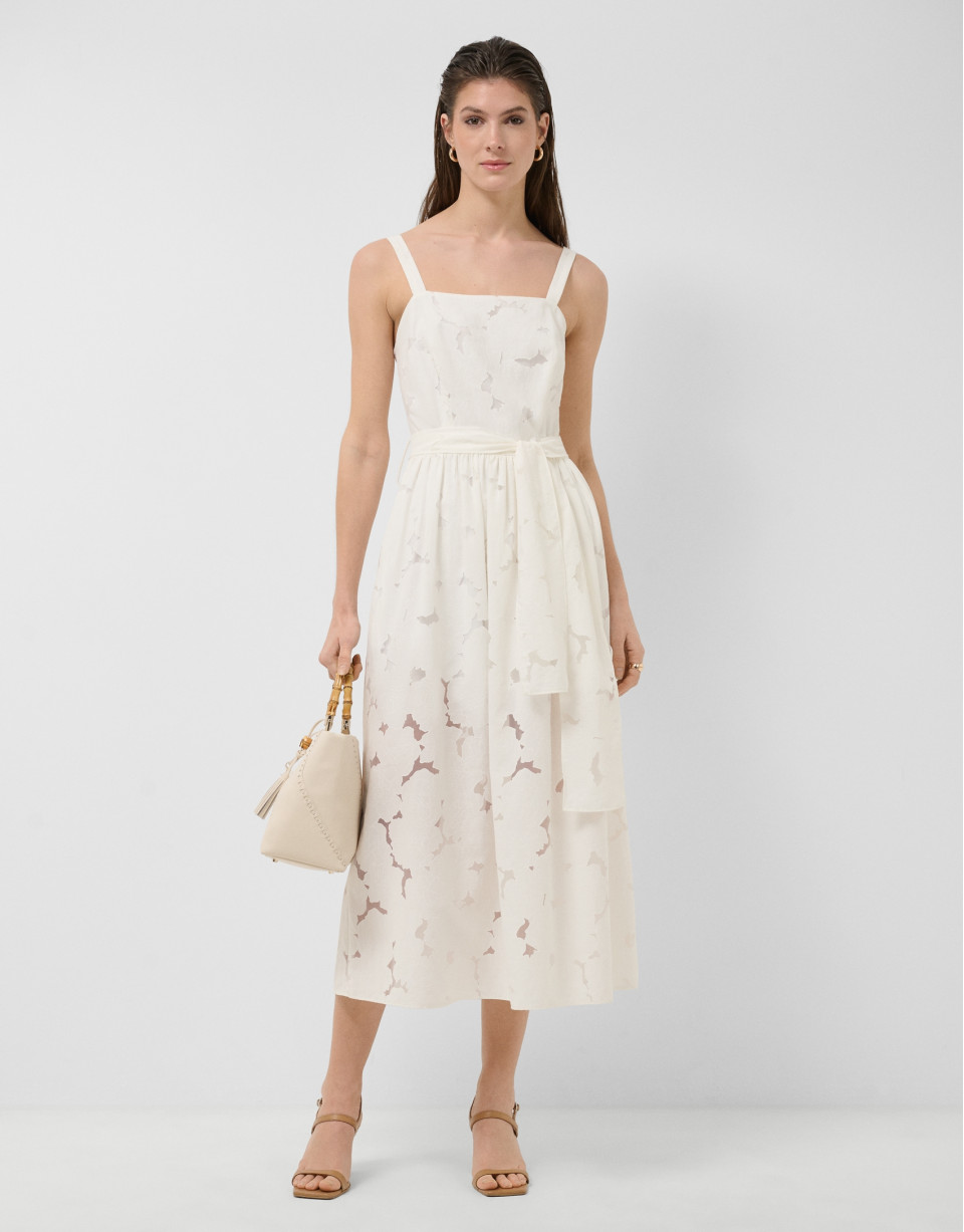 White devoré strappy dress with floral print | Roberto Verino