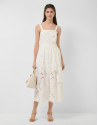 White devoré strappy dress with floral print | Roberto Verino