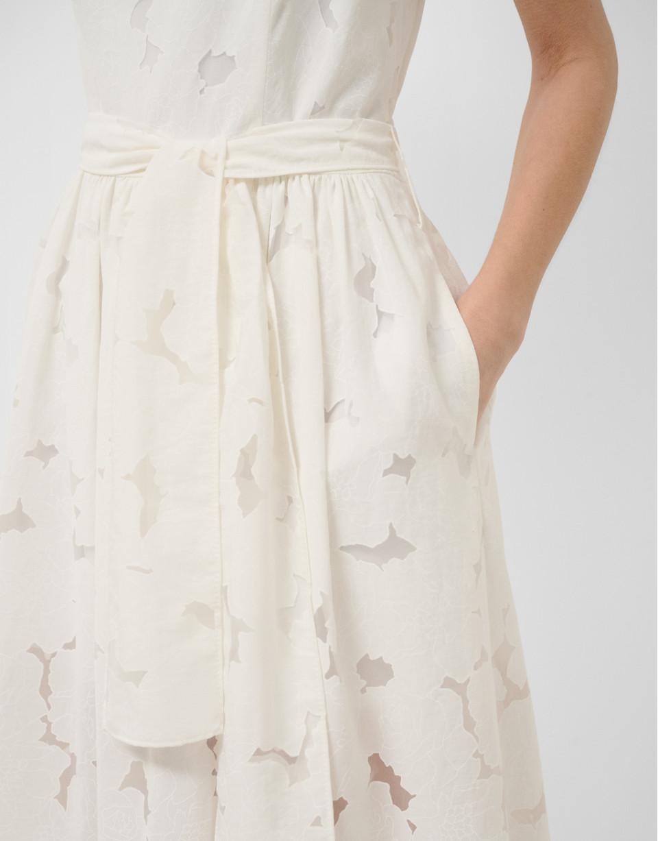 White devoré strappy dress with floral print | Roberto Verino