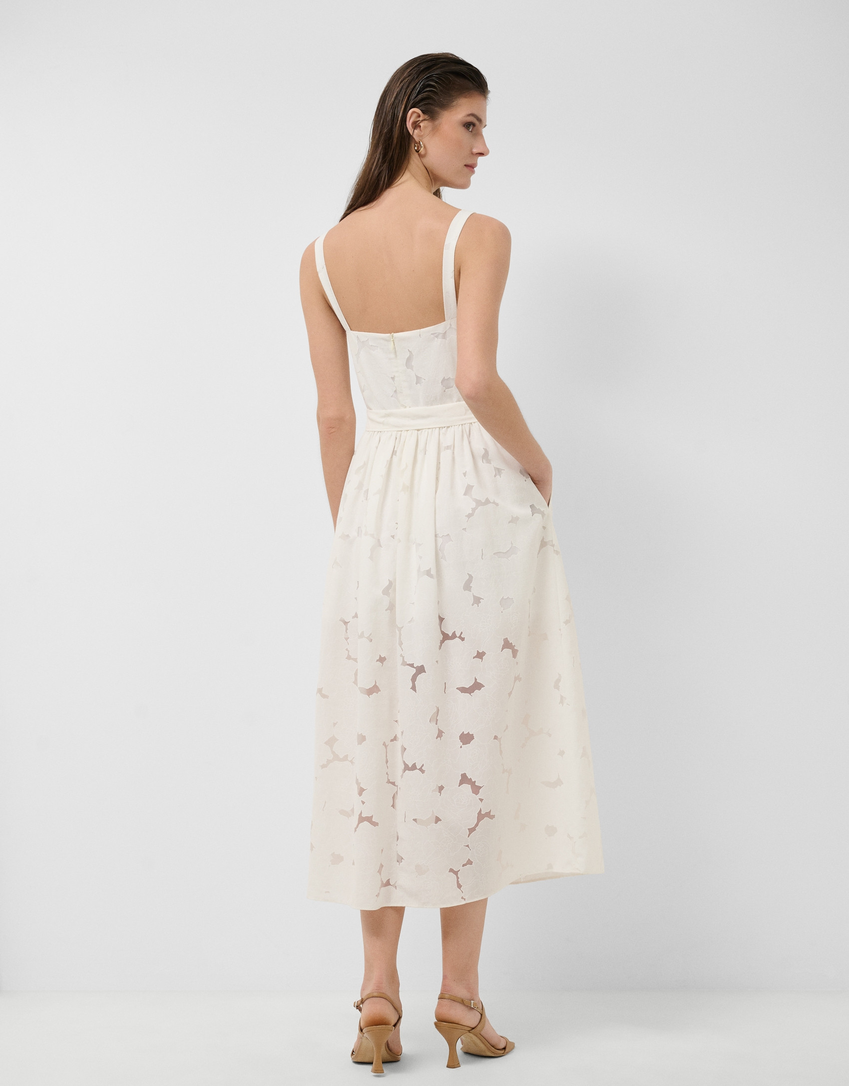 White devoré strappy dress with floral print | Roberto Verino
