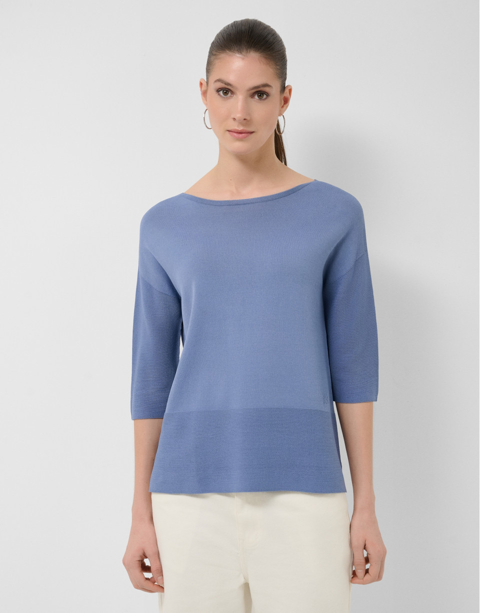 Seamless blue three-quarter sleeve jumper | Roberto Verino