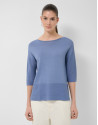 Seamless blue three-quarter sleeve jumper | Roberto Verino