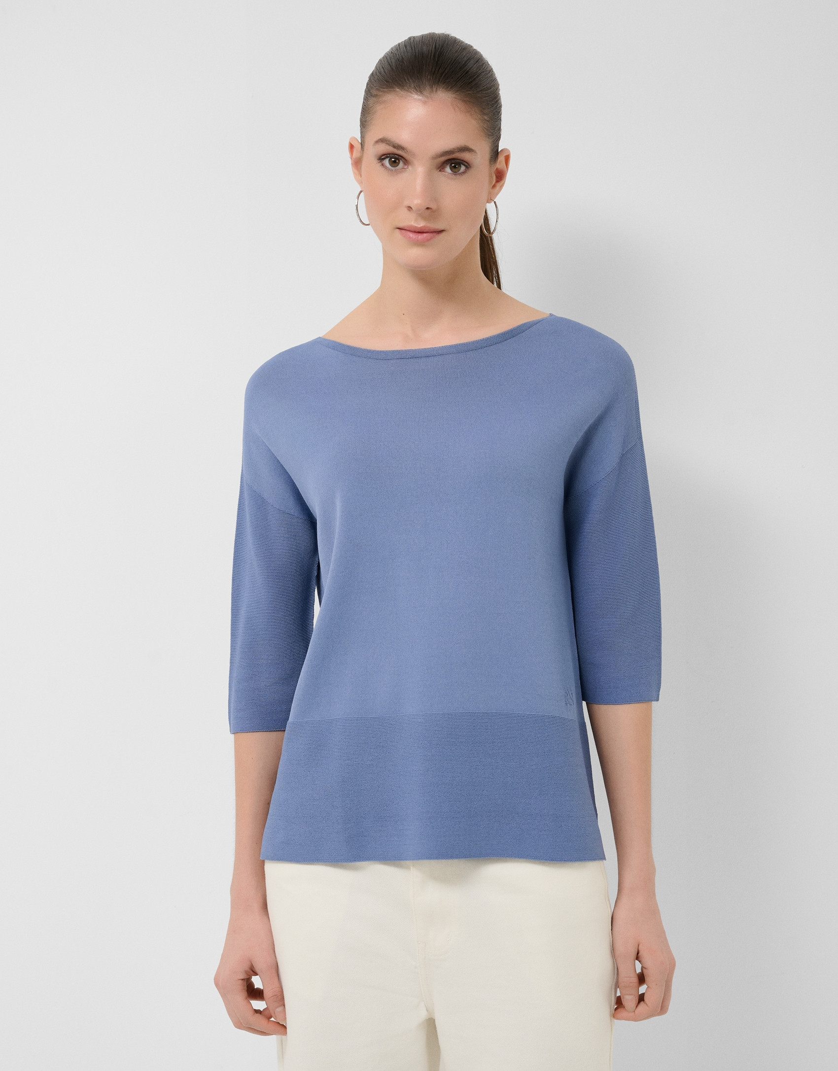 Seamless blue three-quarter sleeve jumper | Roberto Verino