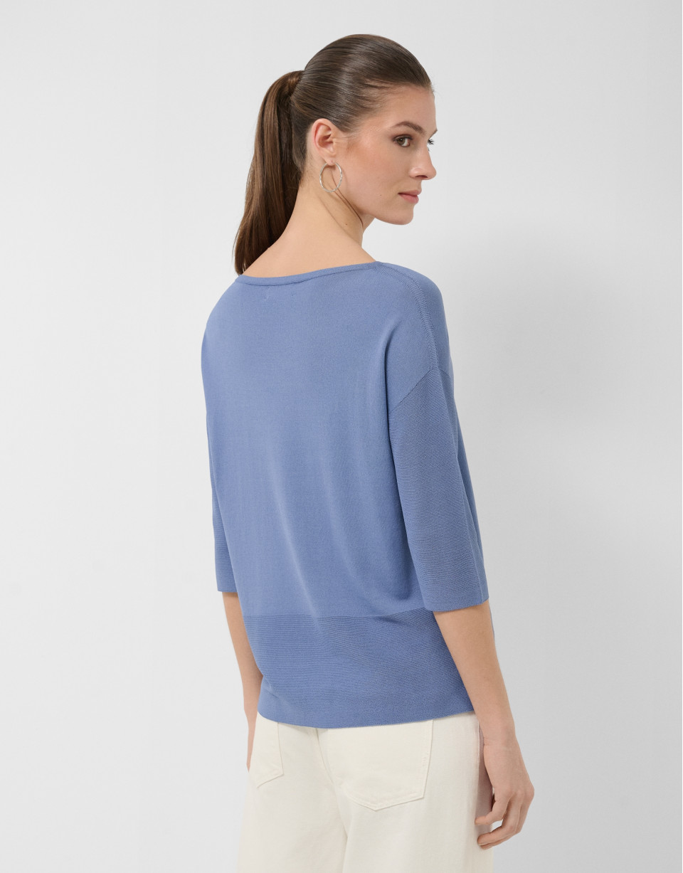 Seamless blue three-quarter sleeve jumper | Roberto Verino