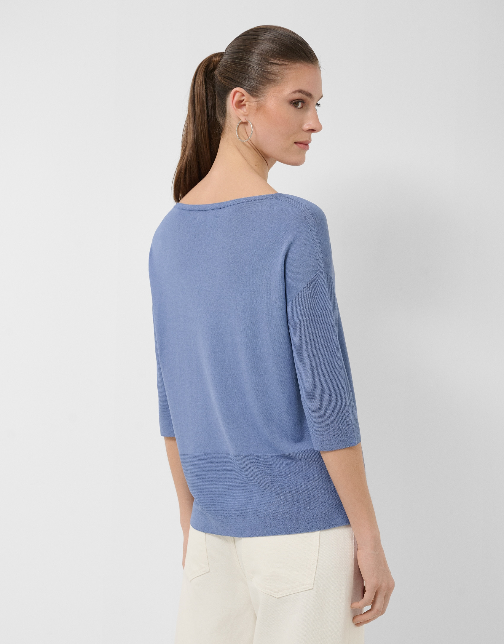 Seamless blue three-quarter sleeve jumper | Roberto Verino
