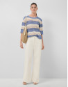 Ecru/blue striped three-quarter sleeve jumper | Roberto Verino