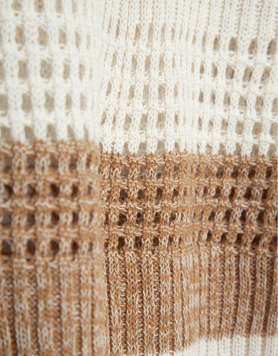 Ecru/camel striped three-quarter sleeve jumper | Roberto Verino