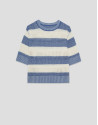 Ecru/blue striped three-quarter sleeve jumper | Roberto Verino