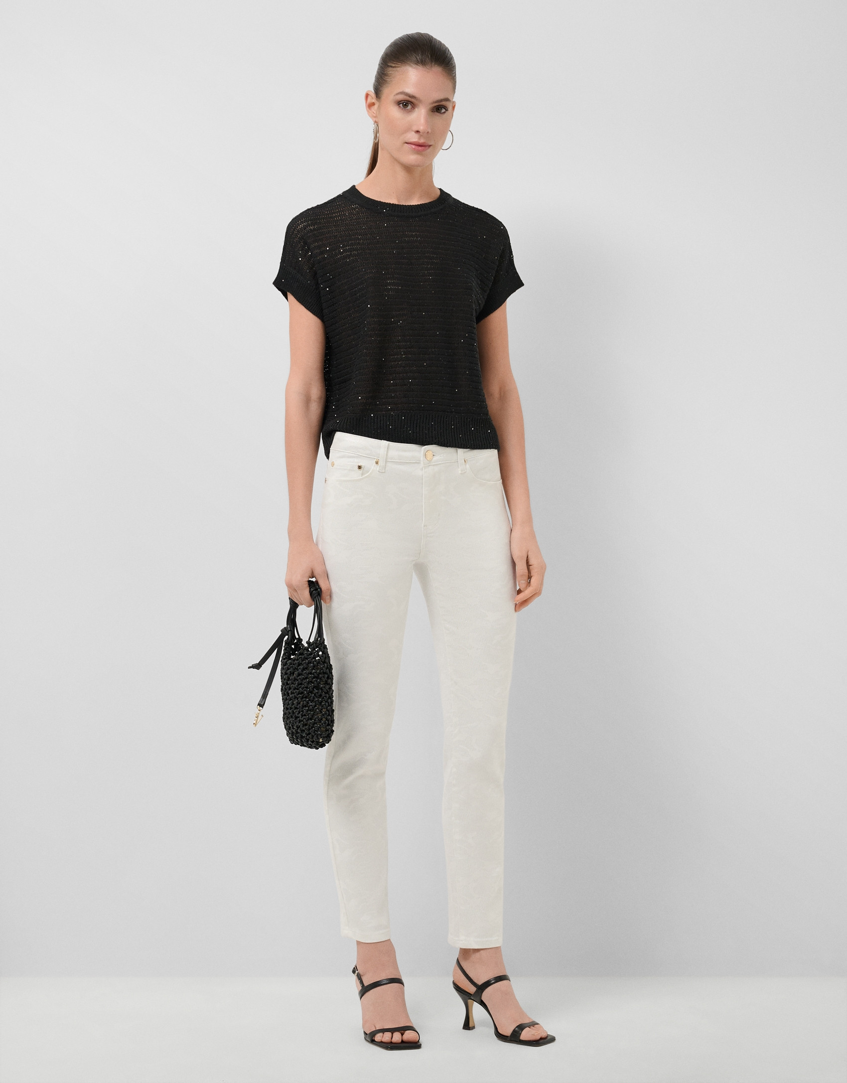 Black unstitched linen knit jumper - Woman | Roberto Verino