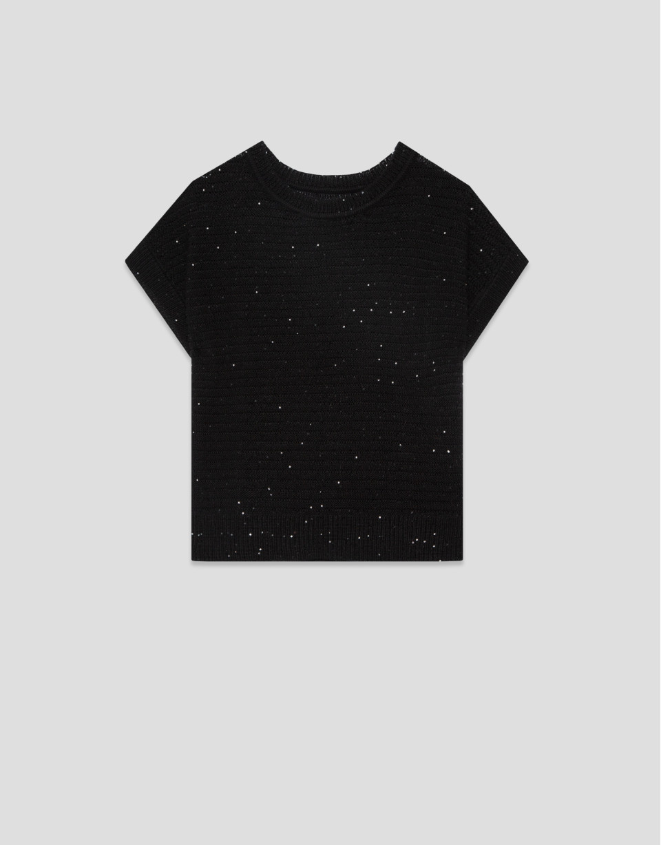 Black unstitched linen knit jumper - Woman | Roberto Verino