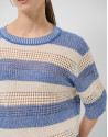 Ecru/blue striped three-quarter sleeve jumper | Roberto Verino