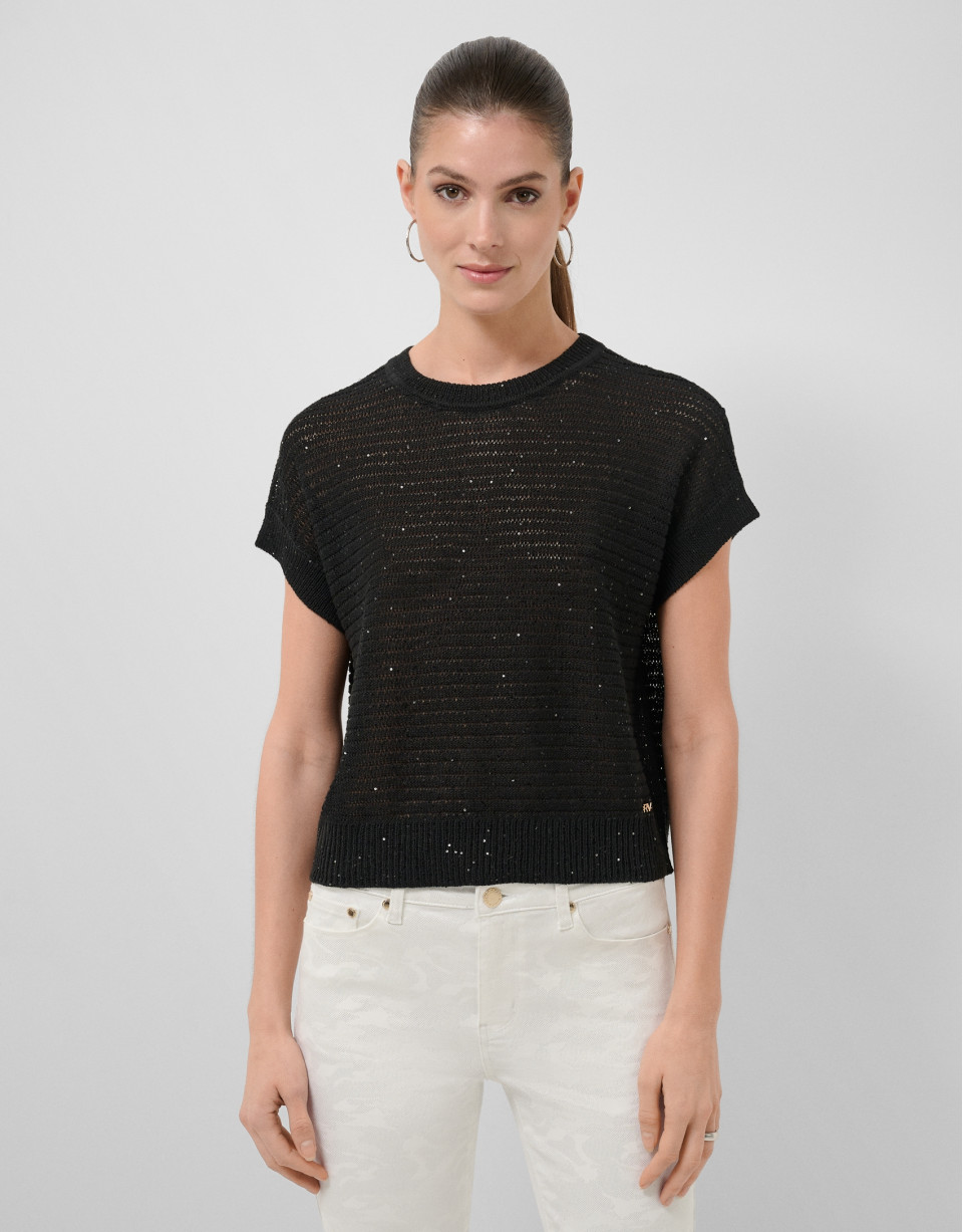 Black unstitched linen knit jumper - Woman | Roberto Verino