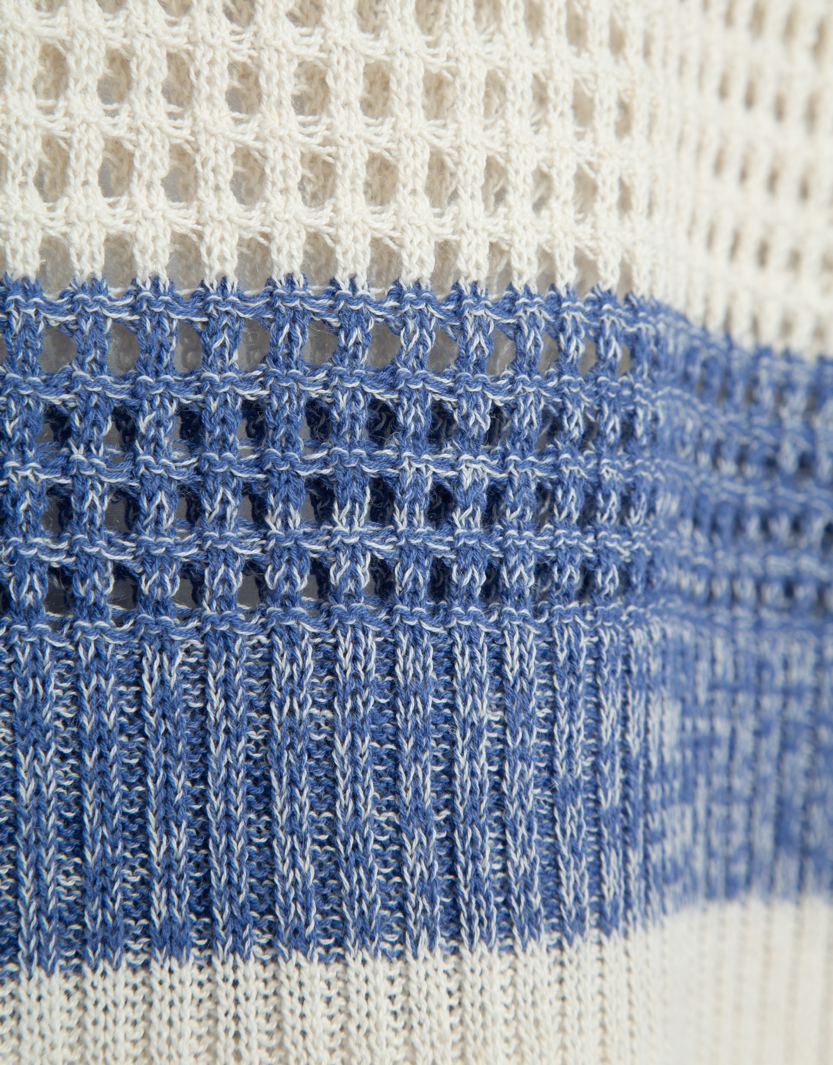 Ecru/blue striped three-quarter sleeve jumper | Roberto Verino