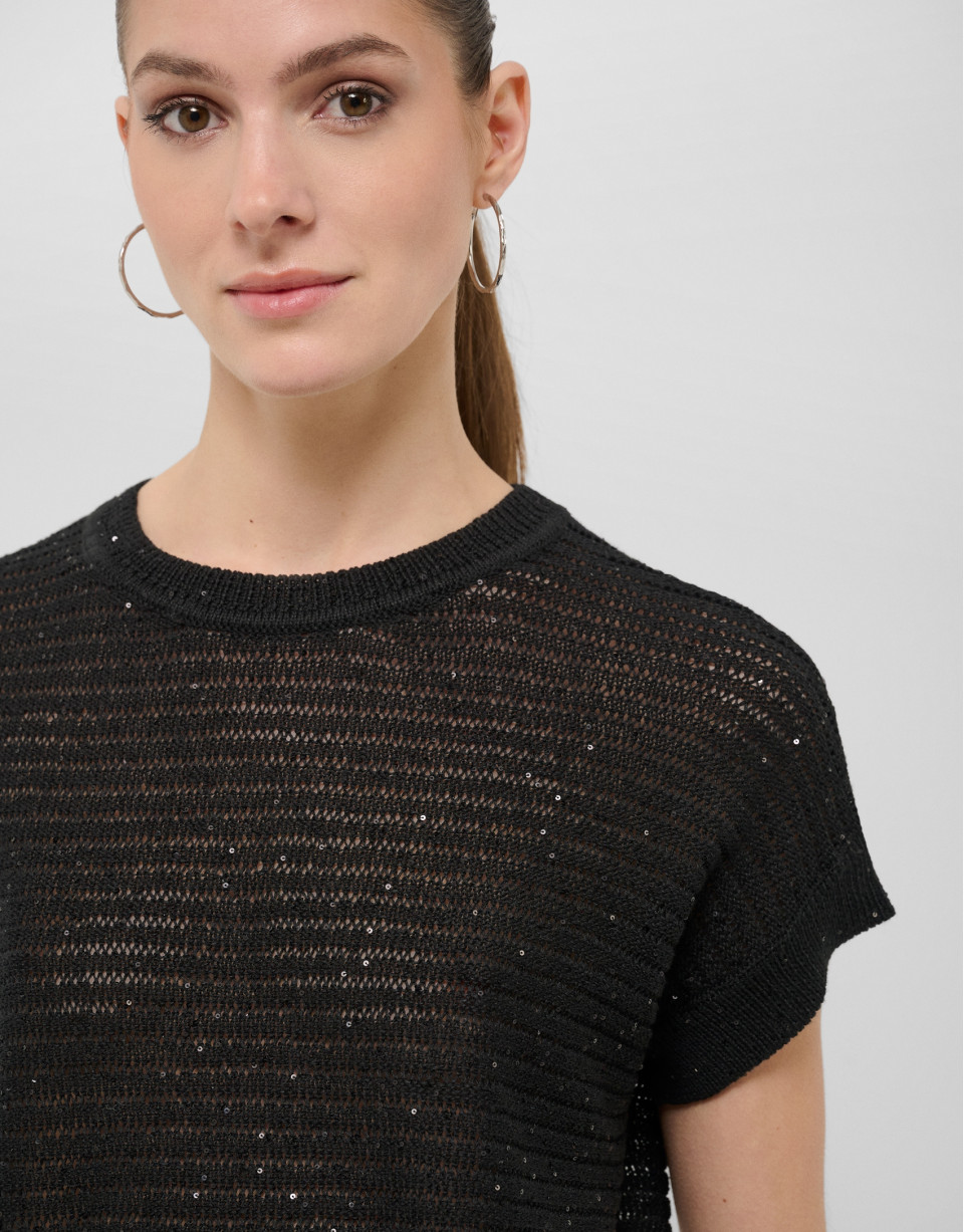 Jersey punto lino desagujado negro - Mujer | Roberto Verino