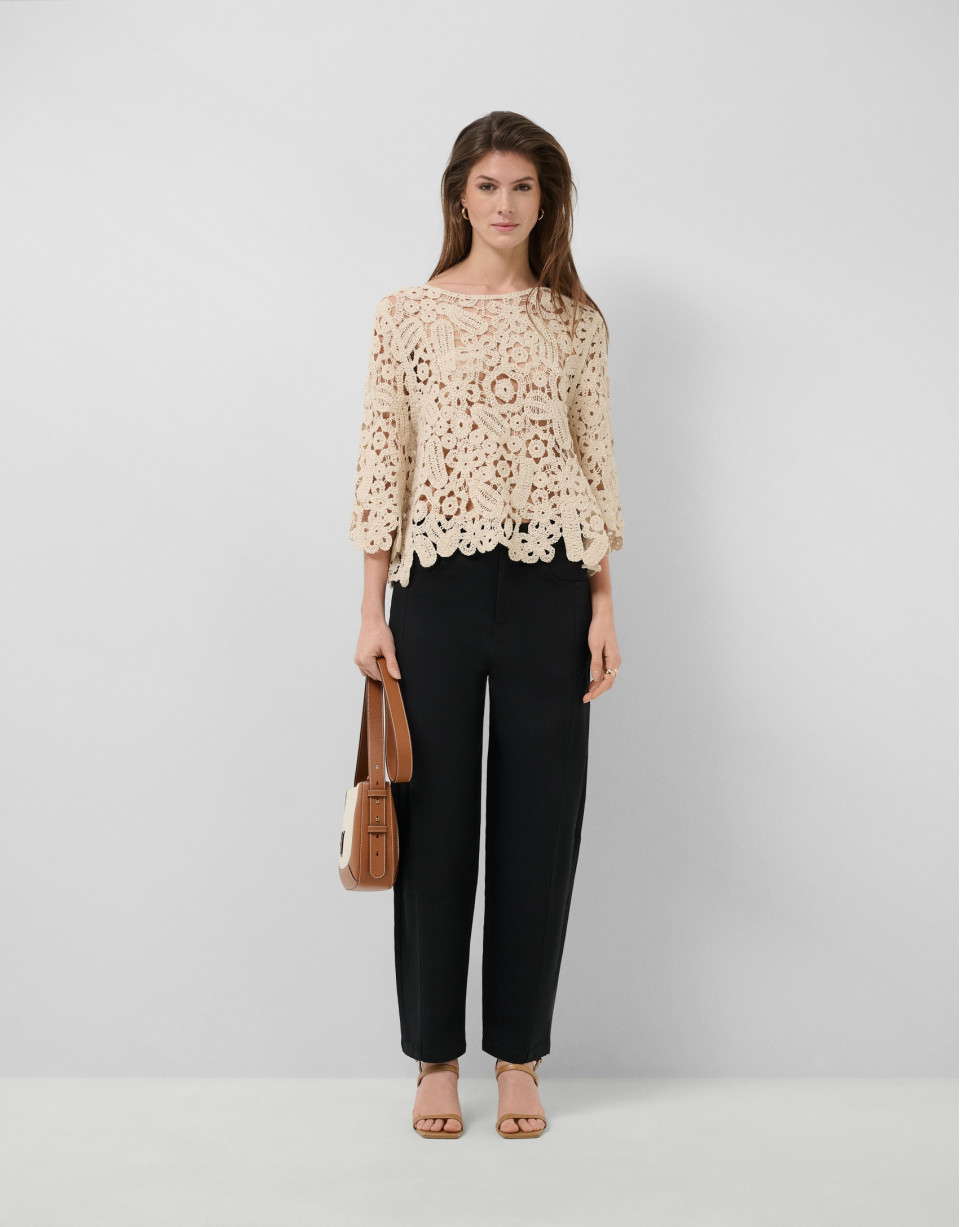 Beige openwork knit jumper - Woman - SS2026 | Roberto Verino