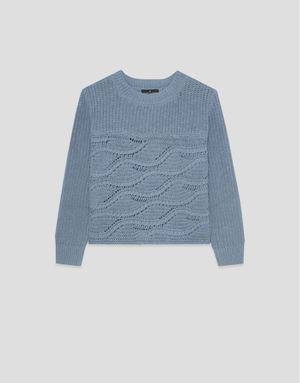 Blue long-sleeved wave pattern jumper - Woman | Roberto Verino