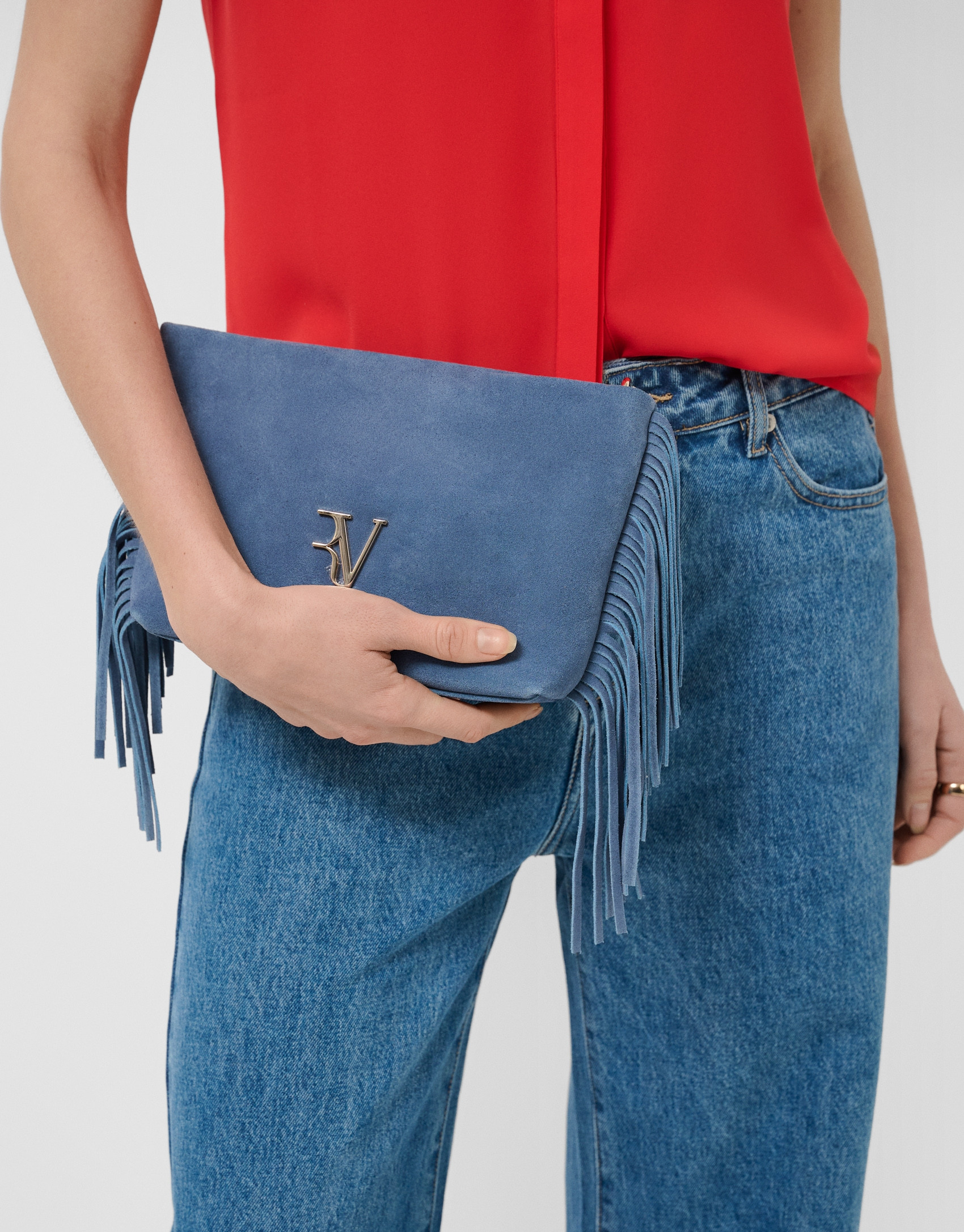 Cleo blue suede shoulder bag - Woman - SS2026 | Roberto Verino