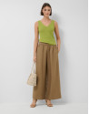 Camel linen palazzo trousers - Woman - SS2026 | Roberto Verino