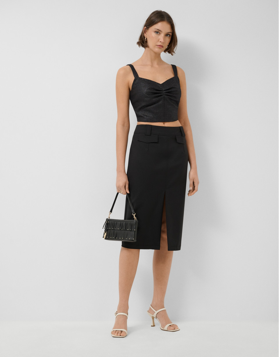 Falda recta midi tejido técnico negro - Mujer | Roberto Verino