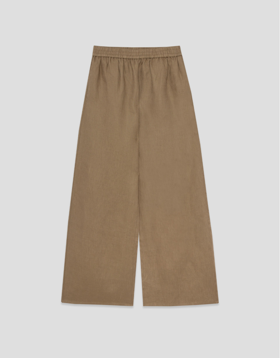Camel linen palazzo trousers - Woman - SS2026 | Roberto Verino
