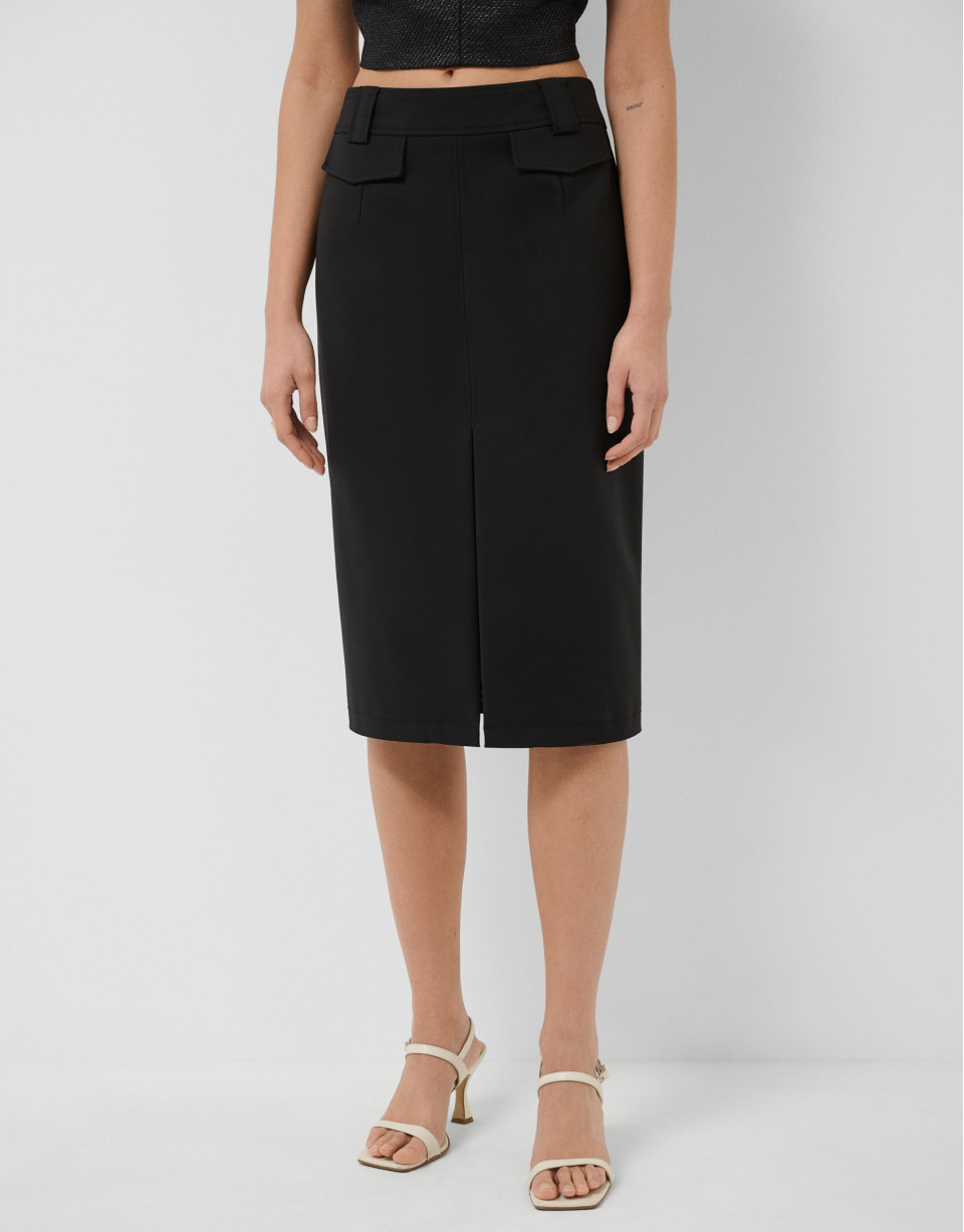 Falda recta midi tejido técnico negro - Mujer | Roberto Verino
