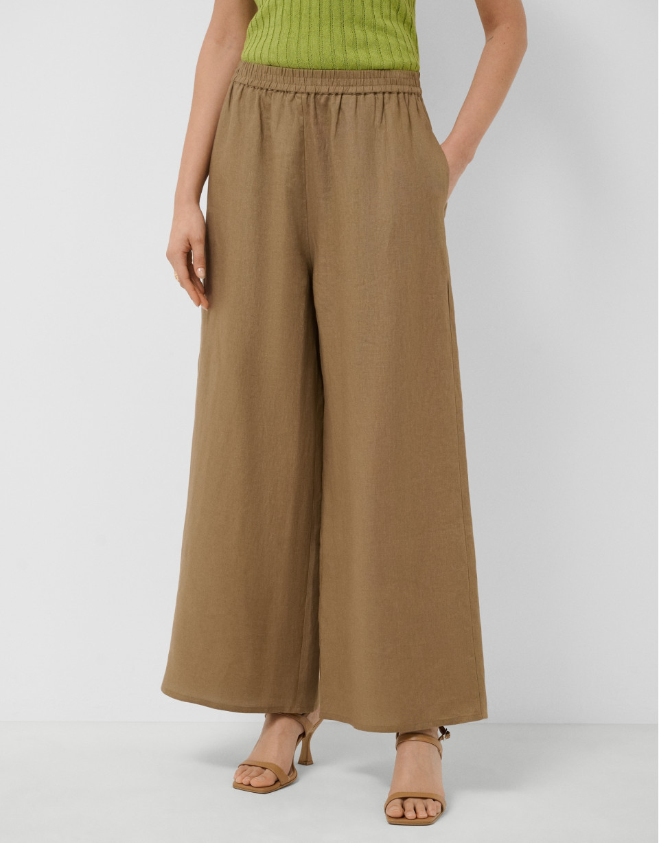 Camel linen palazzo trousers - Woman - SS2026 | Roberto Verino