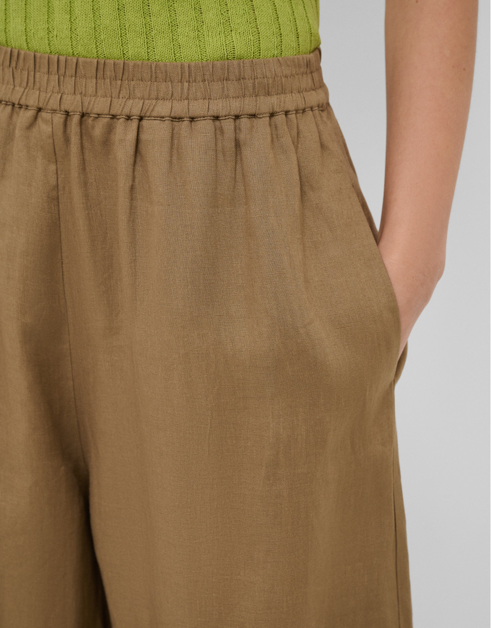 Camel linen palazzo trousers - Woman - SS2026 | Roberto Verino