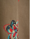 Camel linen midi skirt with floral embroidery | Roberto Verino