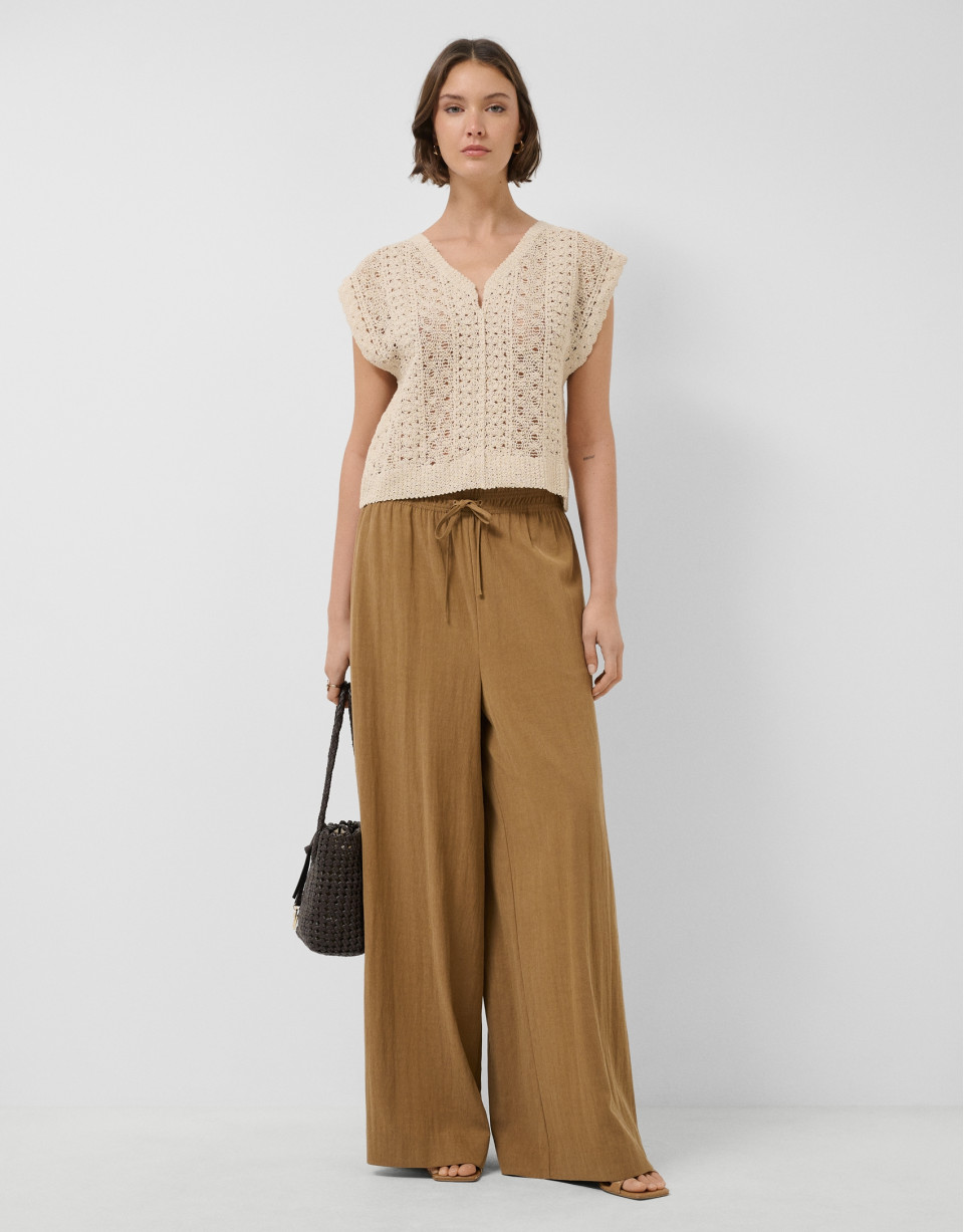 Brown gathered wide-leg trousers - Woman | Roberto Verino