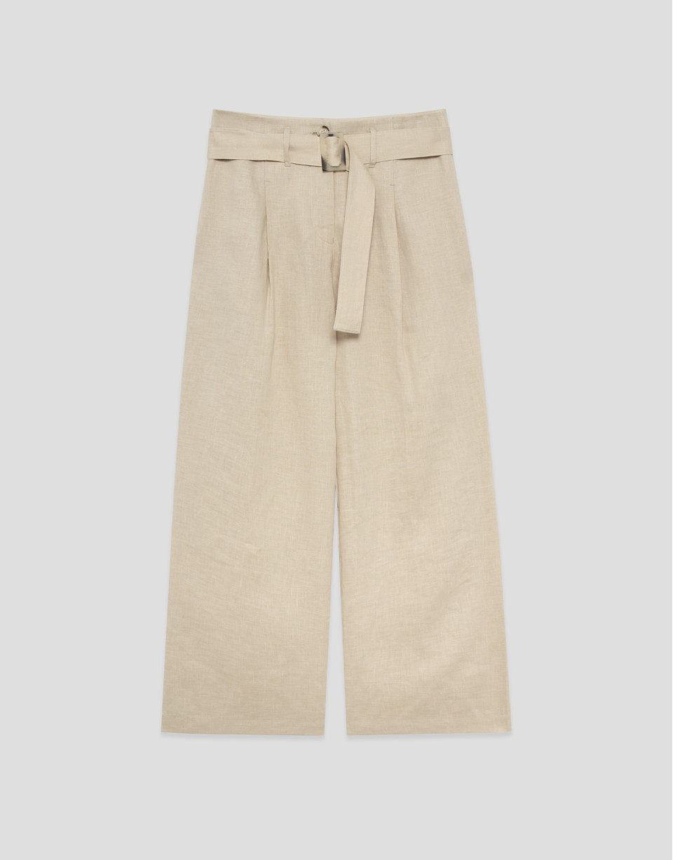 Light beige flowing trousers with belt - Woman | Roberto Verino