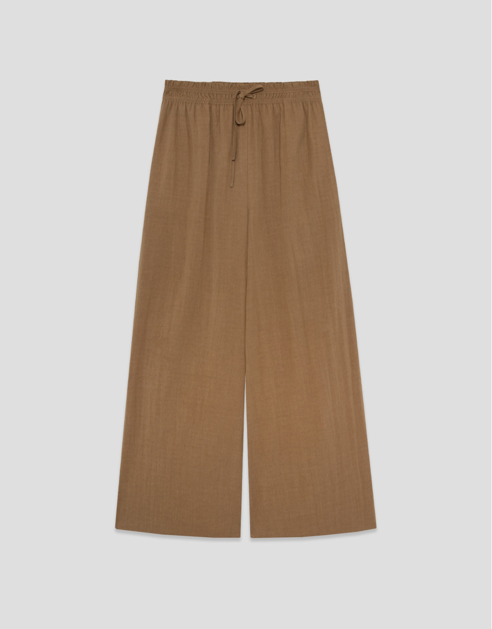 Brown gathered wide-leg trousers - Woman | Roberto Verino