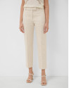Beige straight-leg trousers with floral ... | Roberto Verino