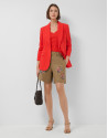 Camel linen Bermuda shorts with floral ... | Roberto Verino