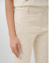 Beige straight-leg trousers with floral ... | Roberto Verino