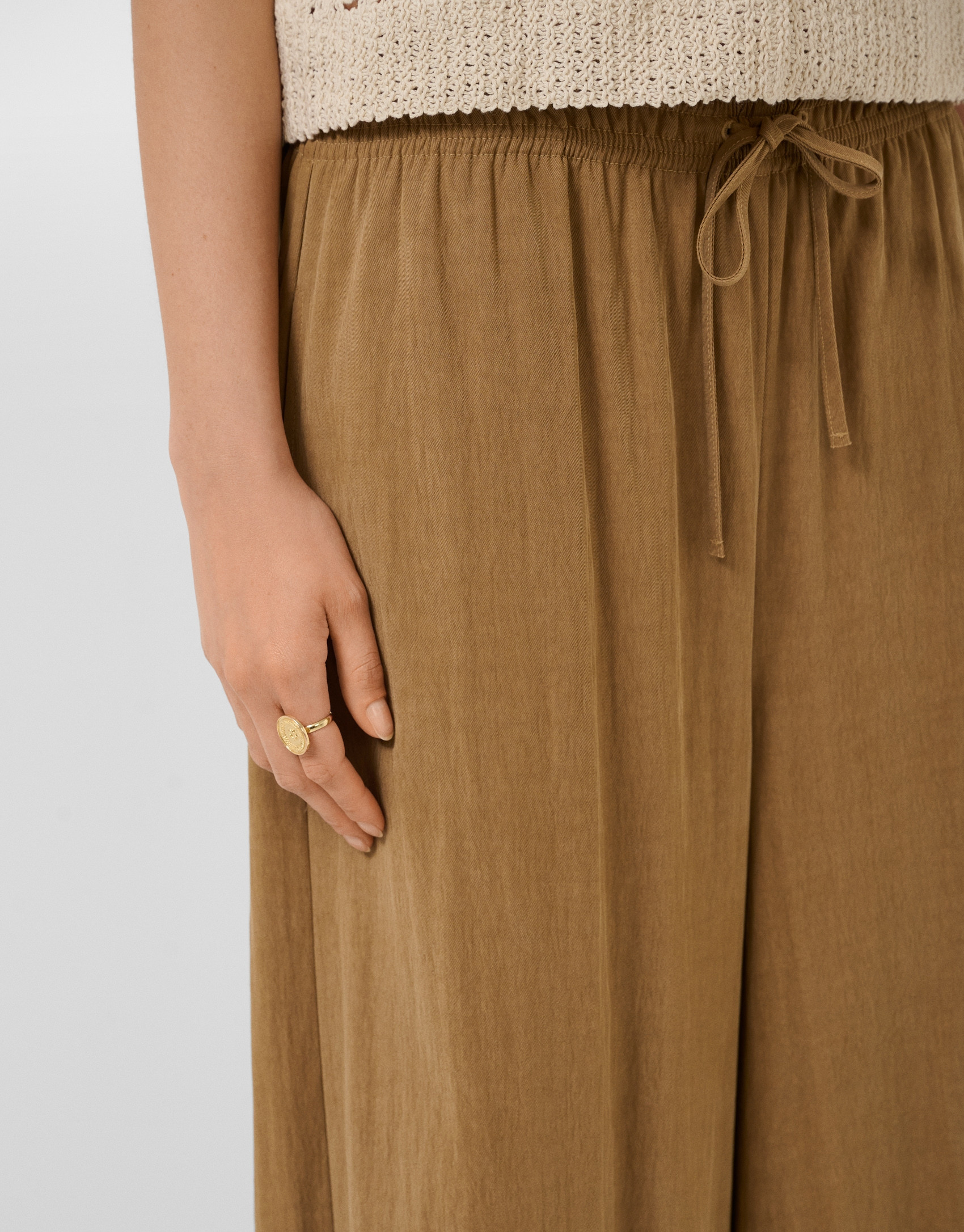 Brown gathered wide-leg trousers - Woman | Roberto Verino