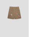 Camel linen Bermuda shorts with floral ... | Roberto Verino