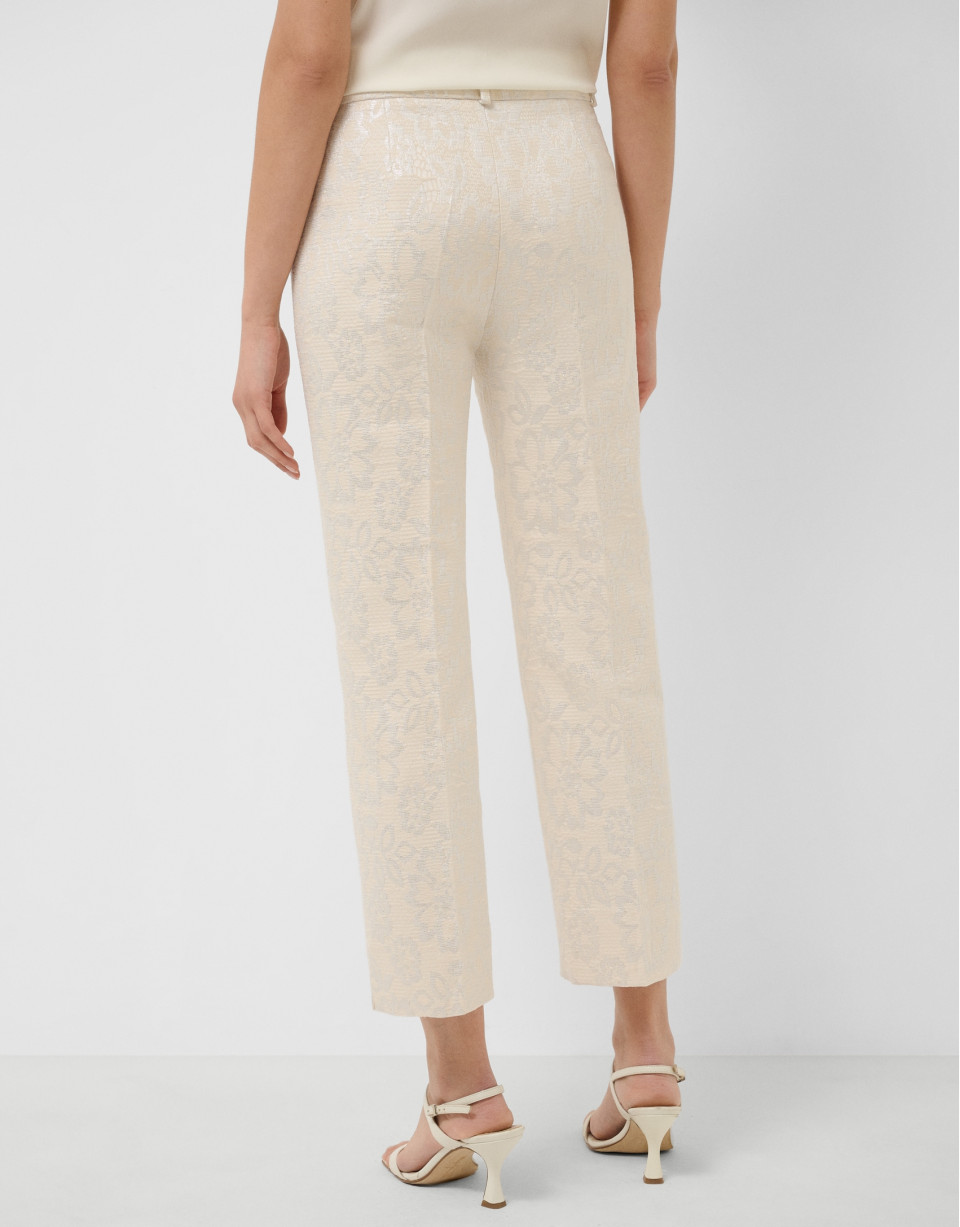 Pantalón recto beige jacquard floral hilo ... | Roberto Verino